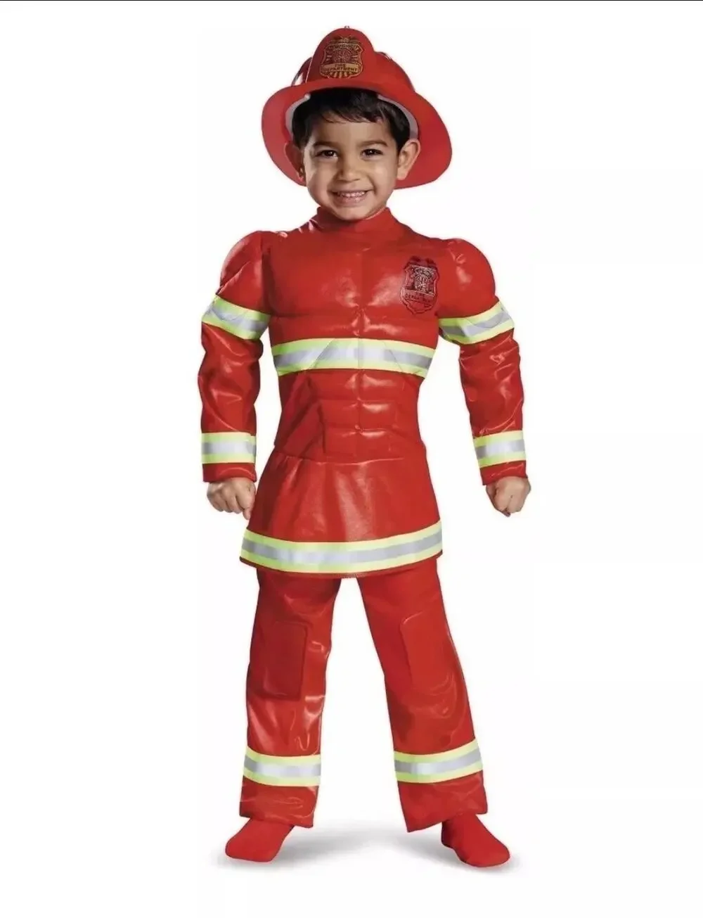 Red Fireman Toddler Boy Halloween Costume Cheif Firefighter Size 3-4T